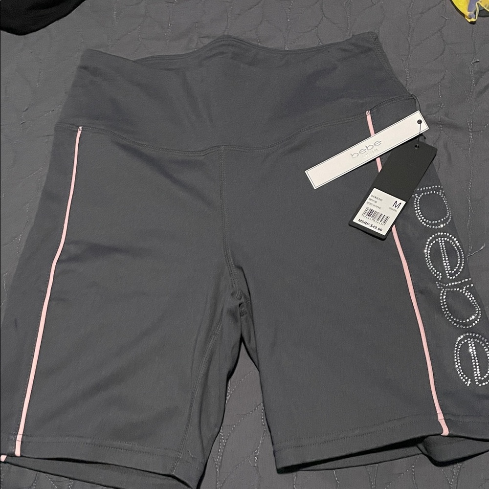 Bebe Athletic Shorts in Charcoal with Pink Trim bling Bebe